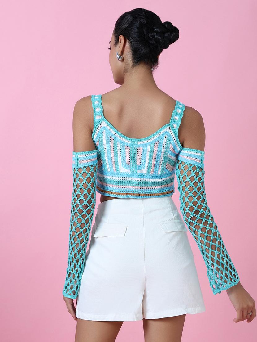 women blue self-designed crop top - 21514969 - Standard Image - 3