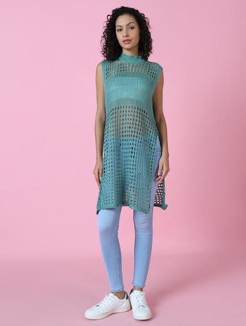 women sea green solid crochet top - 21514974 -  Standard Image - 0