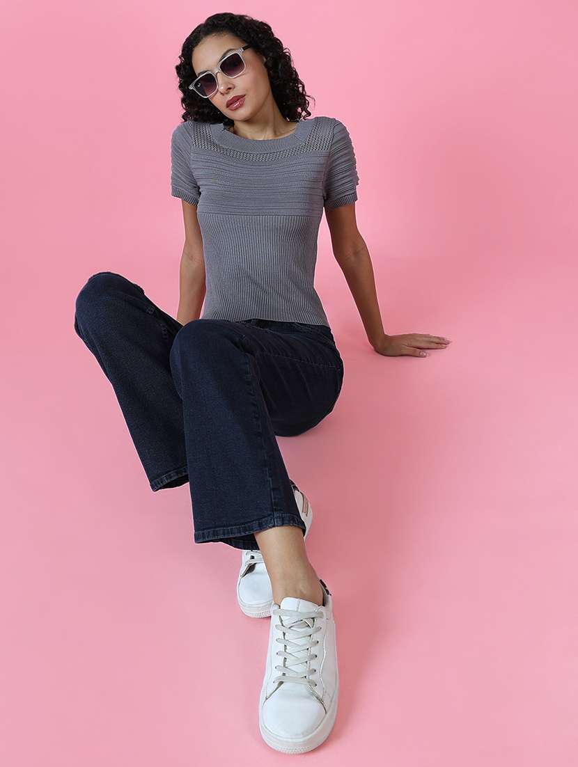 women grey crochet regular top - 21514977 -  Standard Image - 5