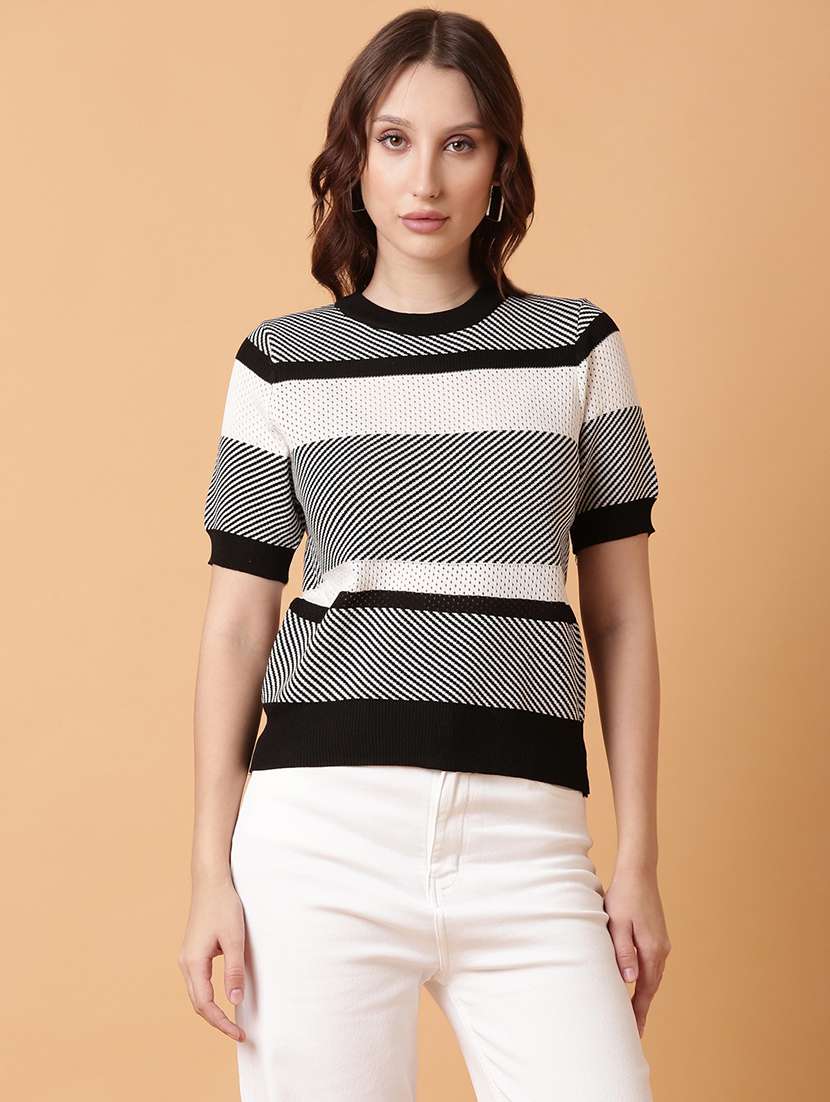 women black crochet regular top