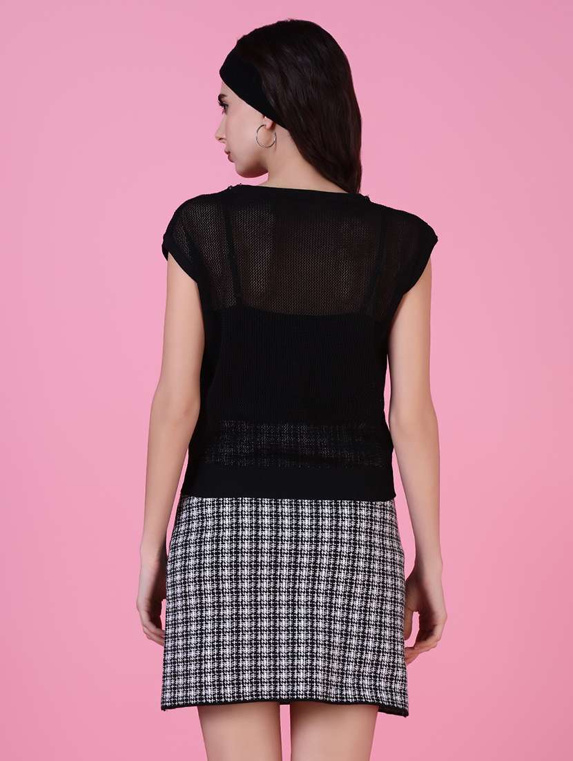 women black crochet regular top - 21514987 -  Standard Image - 3