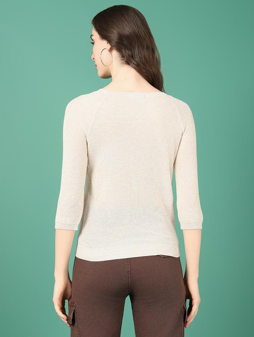 women beige solids round neck top - 21514998 - Standard Image - 3