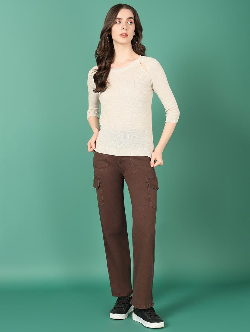 women beige solids round neck top - 21514998 - Standard Image - 5