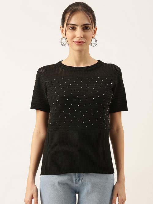 women black embellished regular top - 21515005 -  Standard Image - 0