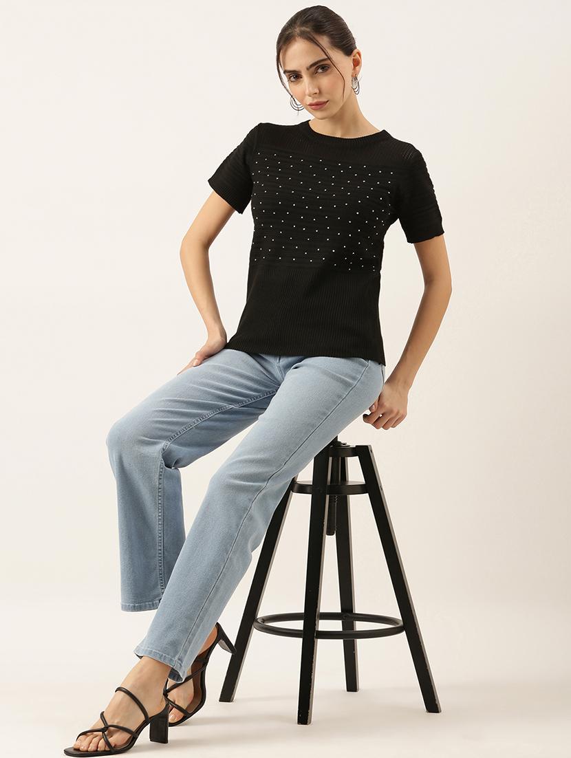 women black embellished regular top - 21515005 - Standard Image - 5