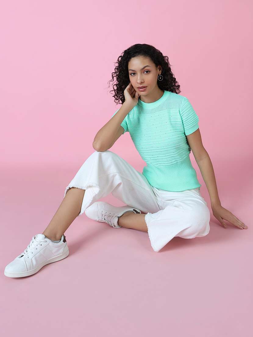 women sea green embellished regular top - 21515006 -  Standard Image - 5