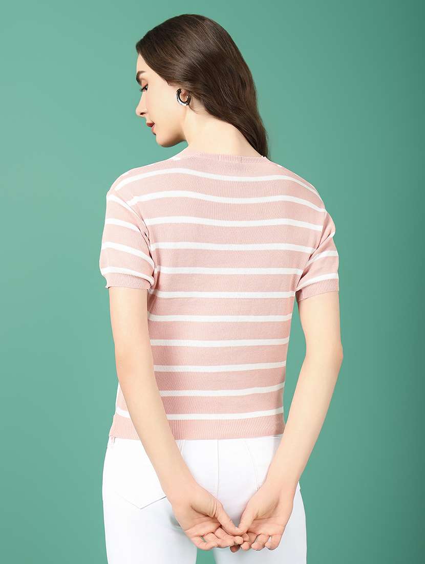 women peach stripes regular top - 21515011 -  Standard Image - 3
