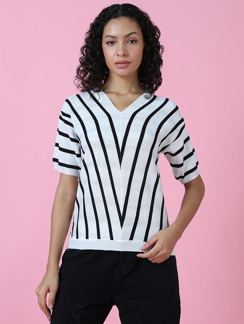 women white stripes v neck top - 21515012 - Zoom Image - 0