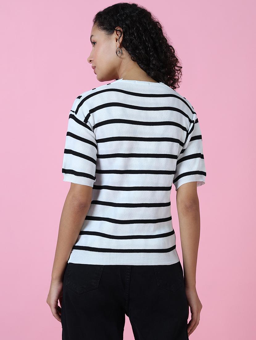 women white stripes v neck top - 21515012 - Standard Image - 3