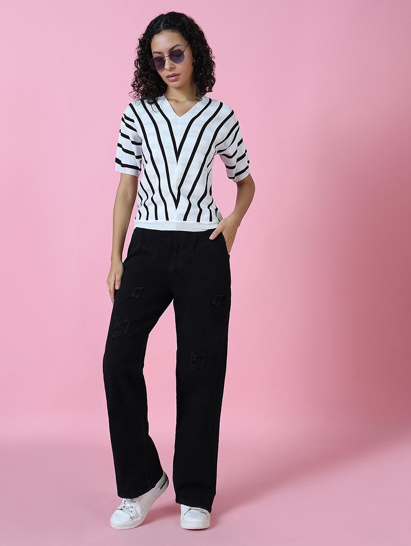 women white stripes v neck top - 21515012 - Standard Image - 5