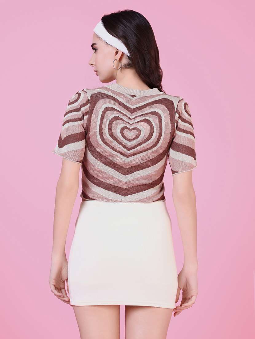 women brown self-designed crop top - 21515019 - Standard Image - 3