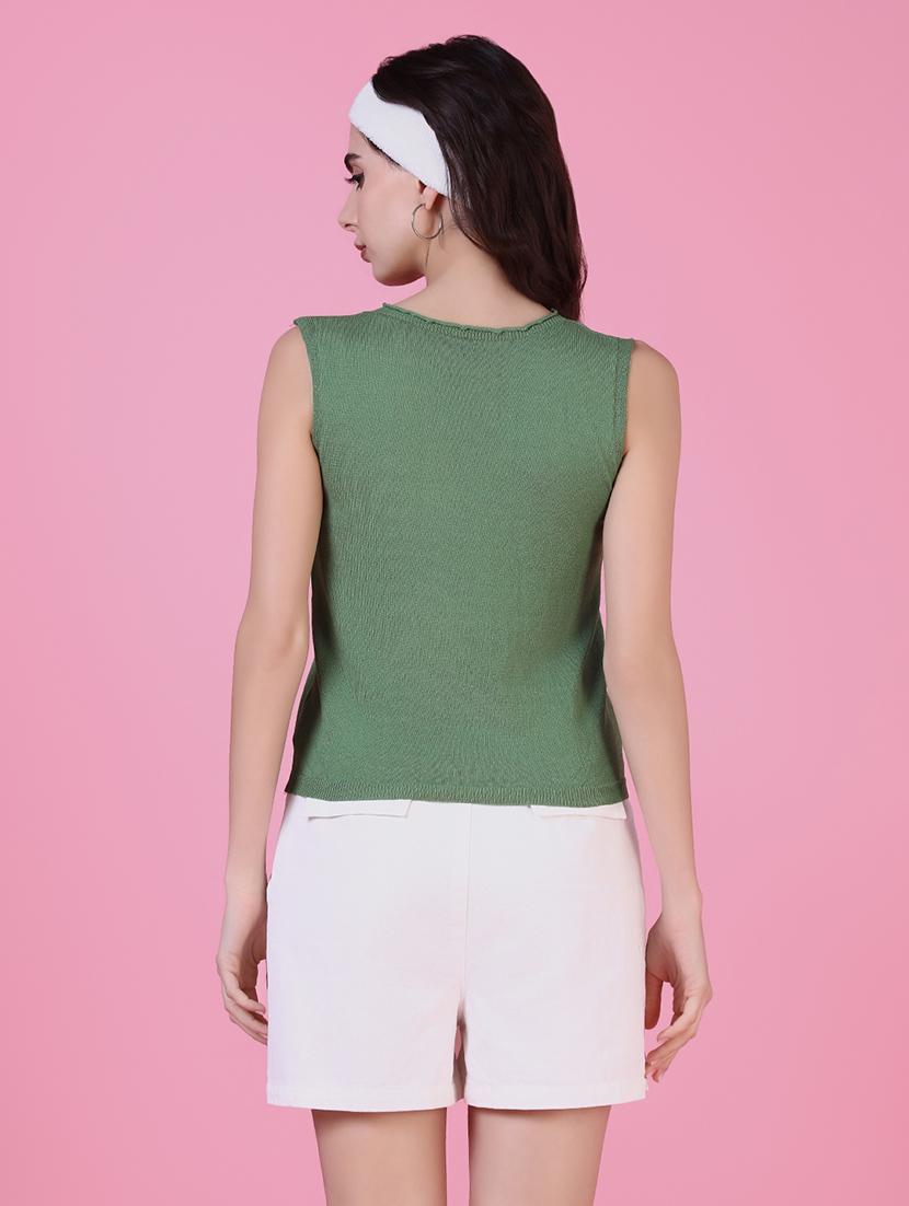 women green solids round neck top - 21515022 - Standard Image - 3