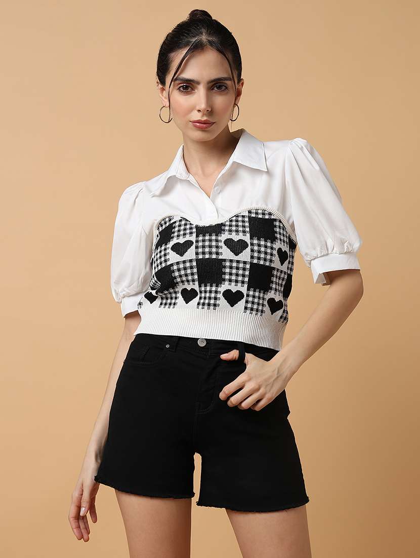 women self design short sleeve shirt top