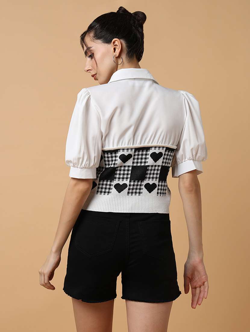 women self design short sleeve shirt top - 21515030 -  Standard Image - 3