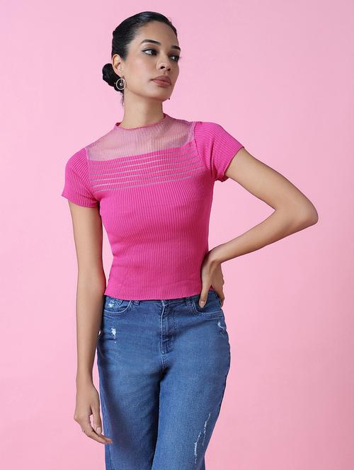 women pink solids short sleeves top - 21515042 - Standard Image - 0
