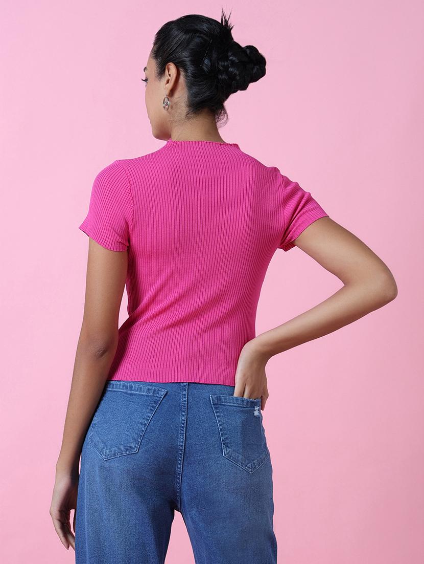 women pink solids short sleeves top - 21515042 - Standard Image - 3