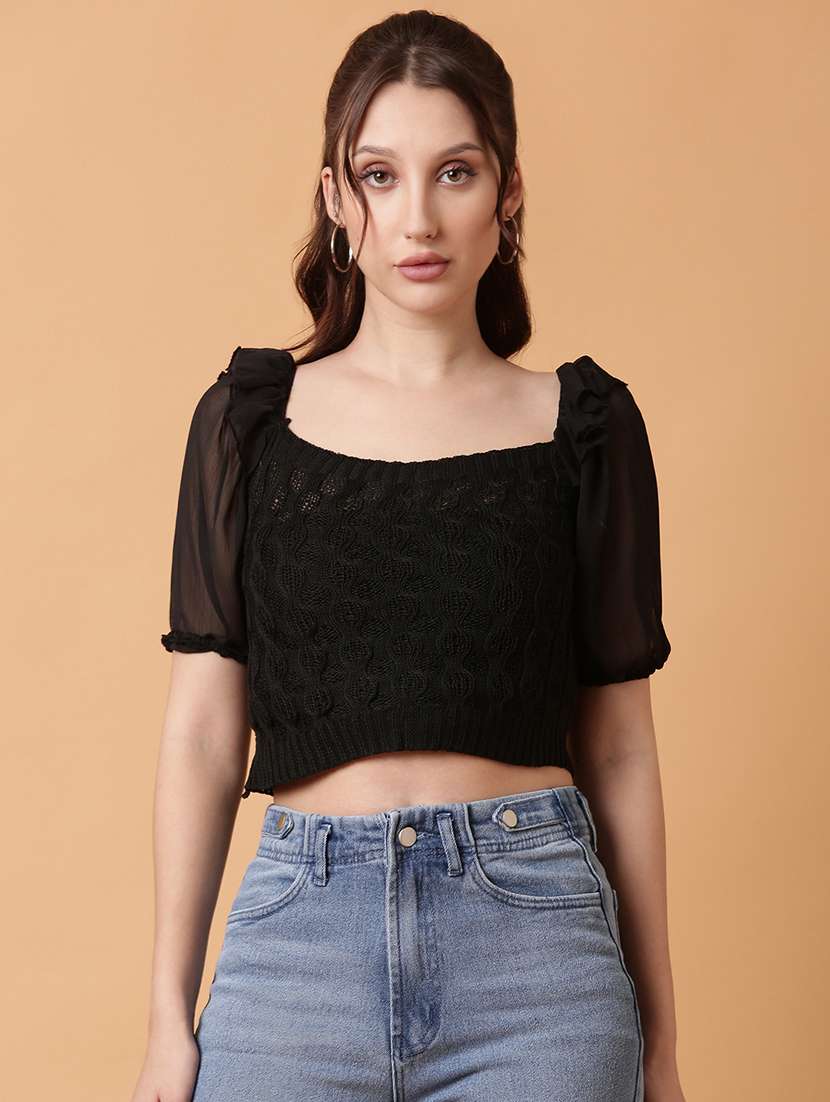 women black crochet crop top
