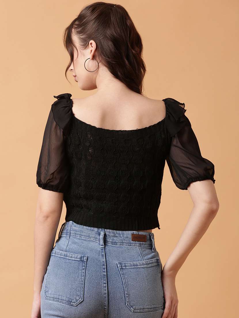women black crochet crop top - 21515045 -  Standard Image - 3