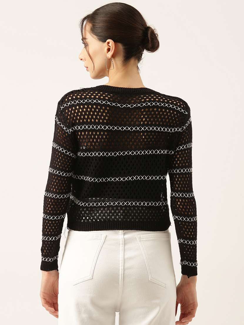 women black crochet regular top - 21515048 -  Standard Image - 3