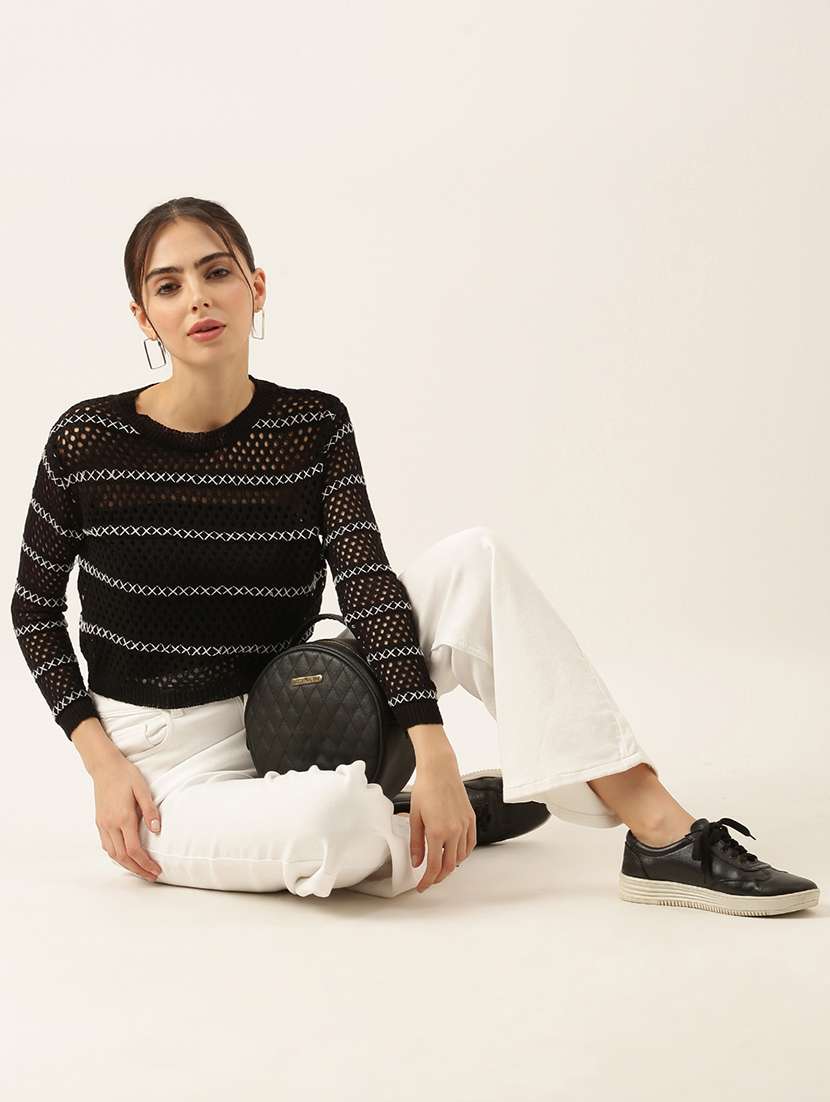 women black crochet regular top - 21515048 -  Standard Image - 5