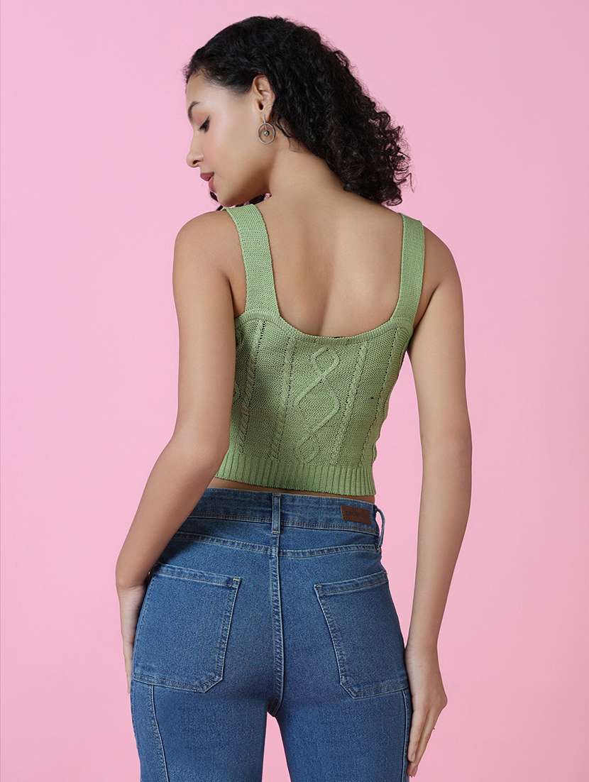 women green self design crop top - 21515053 -  Standard Image - 3