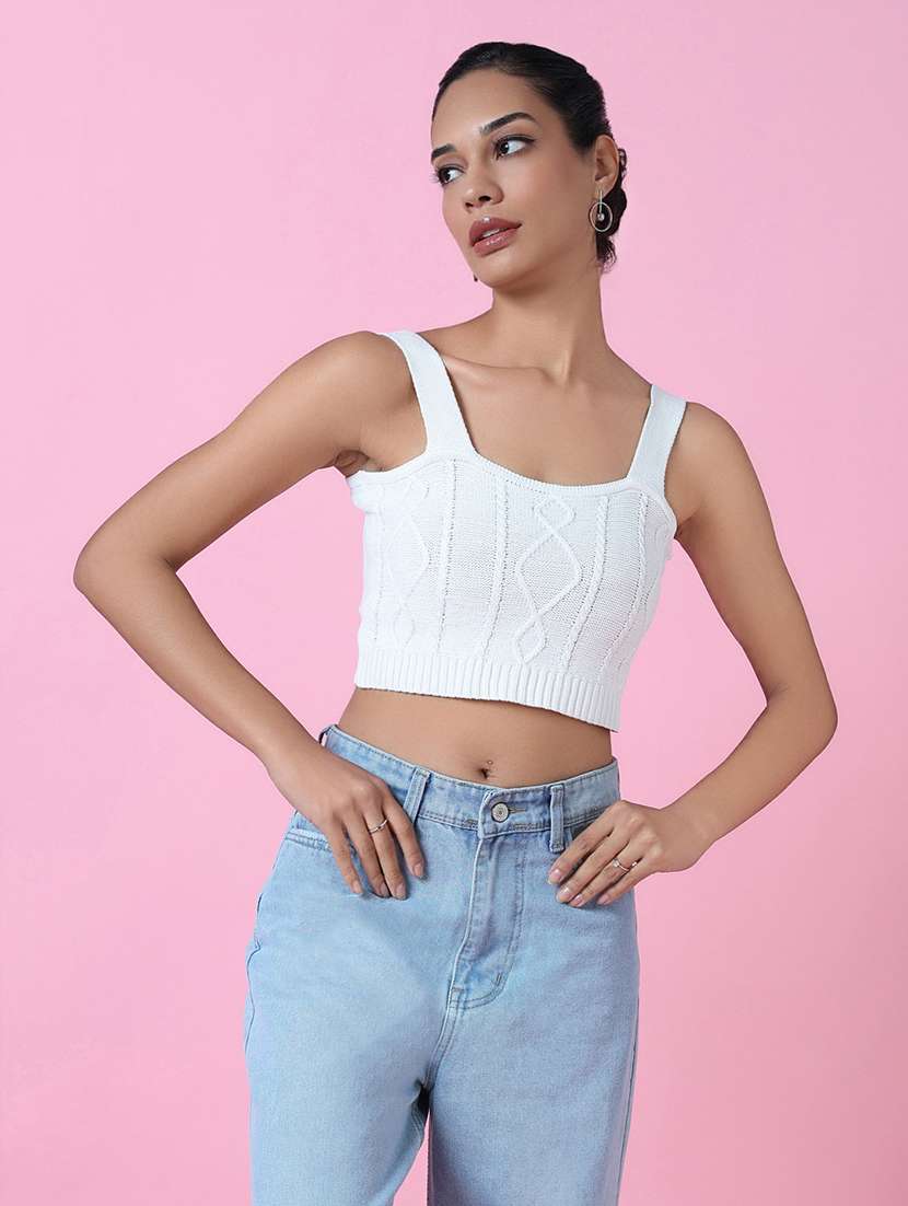 women white self design crop top