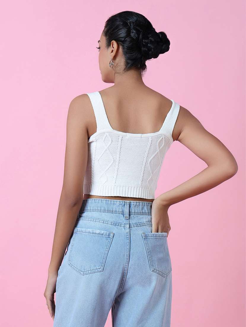 women white self design crop top - 21515054 -  Standard Image - 3