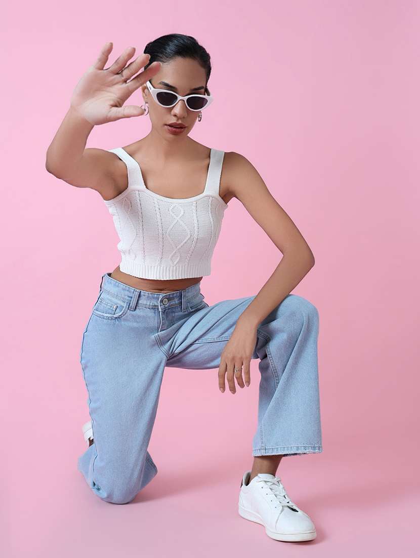 women white self design crop top - 21515054 -  Standard Image - 5