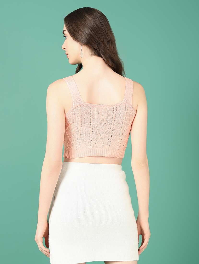 women peach self design crop top - 21515056 -  Standard Image - 3