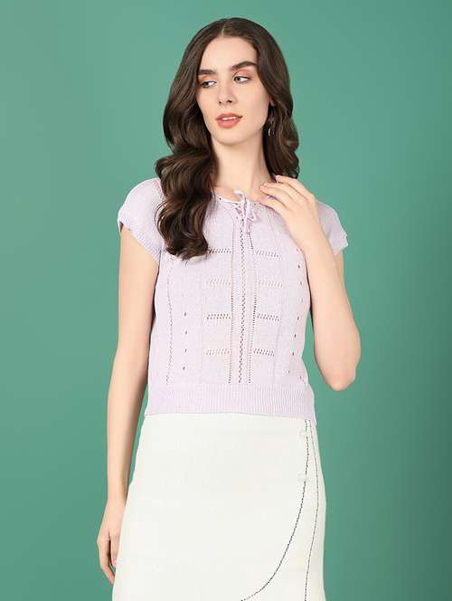 women lavender crochet regular top - 21515065 - Standard Image - 0