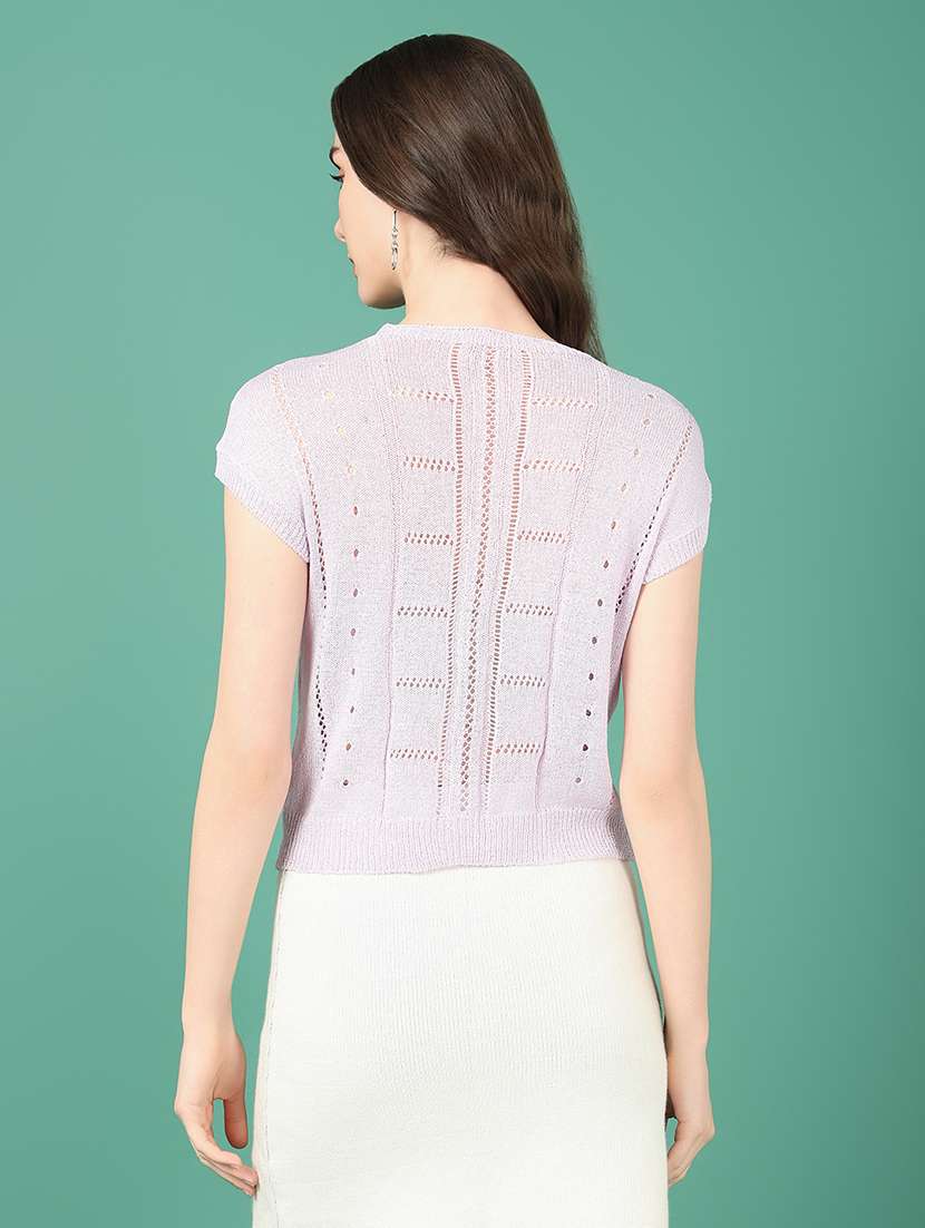 women lavender crochet regular top - 21515065 - Standard Image - 3