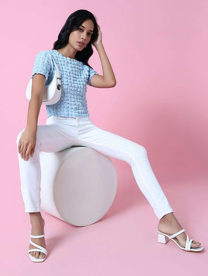 women light blue round neck top - 21515072 -  Standard Image - 5