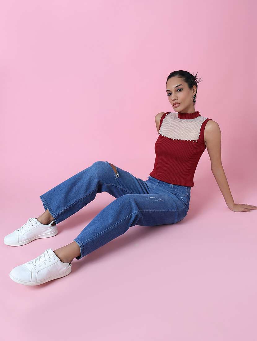 women maroon self-designed regular top - 21515081 -  Standard Image - 5