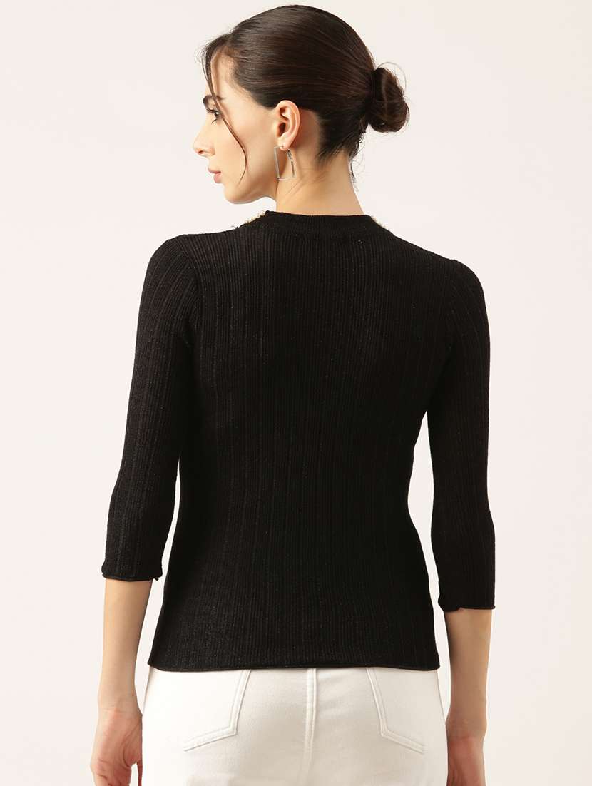 women black self design choker neck top - 21515096 -  Standard Image - 3