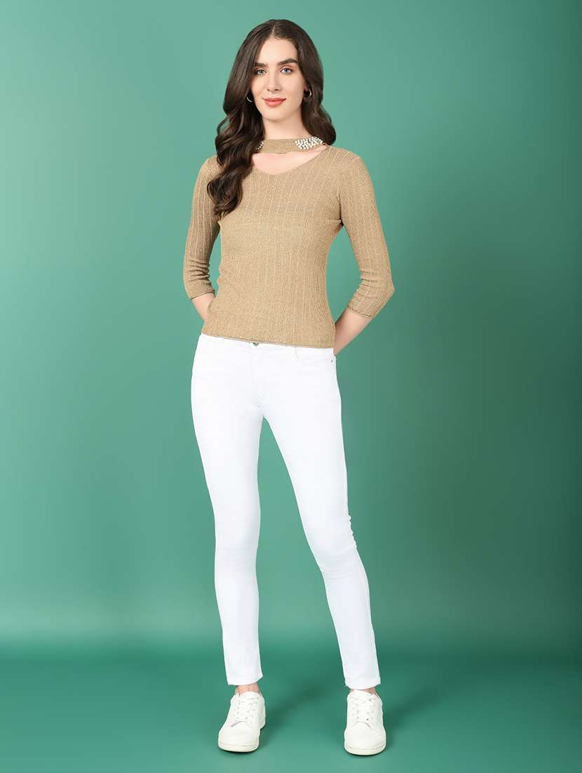 women beige self design choker neck top - 21515097 - Standard Image - 5