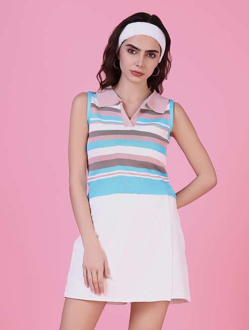 women multi color stripes sleeveless top - 21515100 -  Standard Image - 0