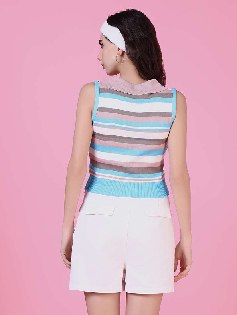 women multi color stripes sleeveless top - 21515100 - Standard Image - 3