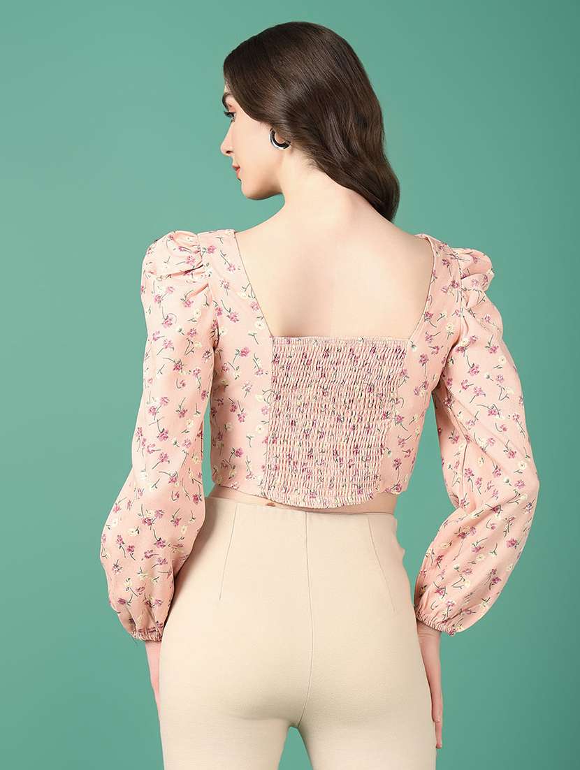 women pink floral printed crop top - 21515114 -  Standard Image - 3