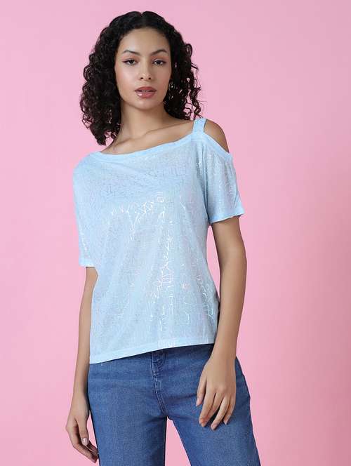 women blue typography regular top - 21515123 -  Standard Image - 0