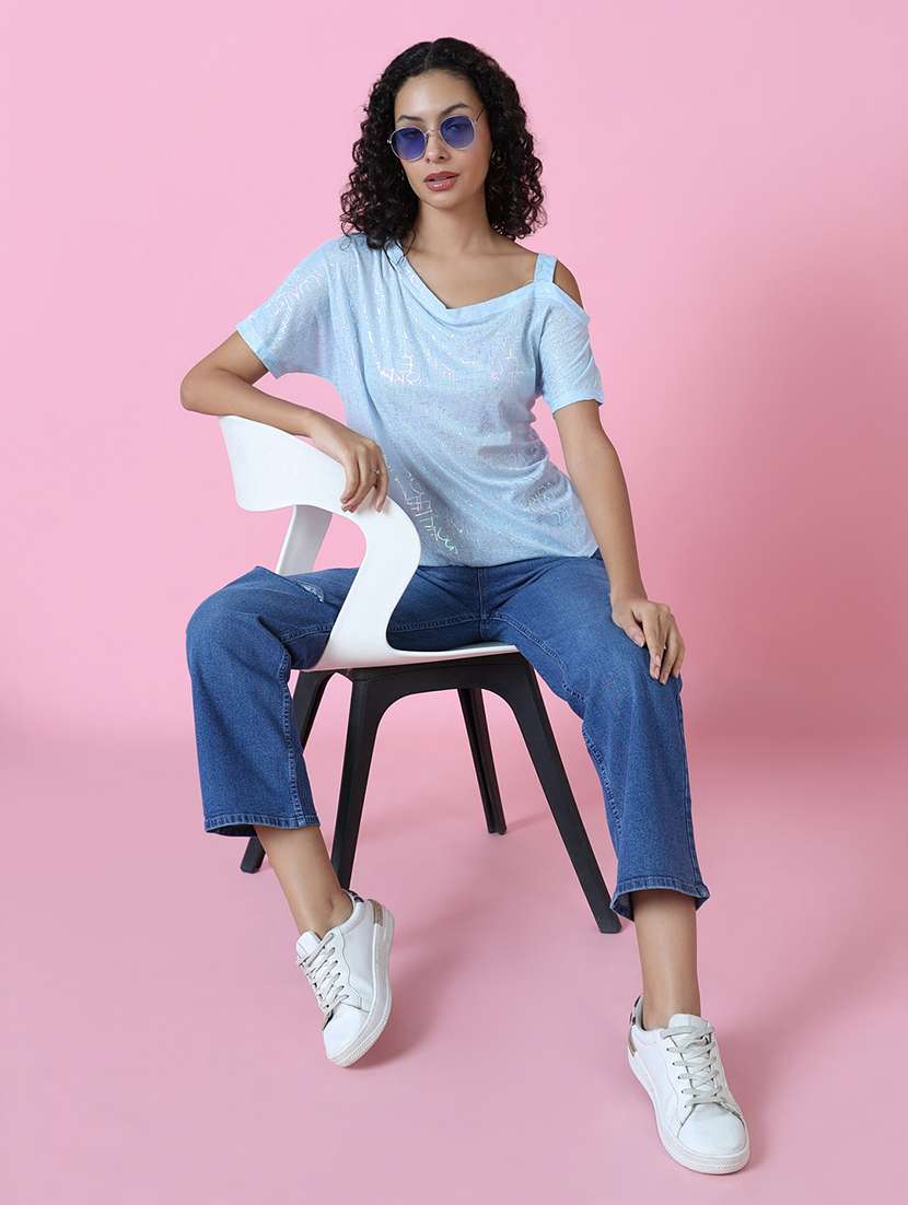 women blue typography regular top - 21515123 - Standard Image - 5