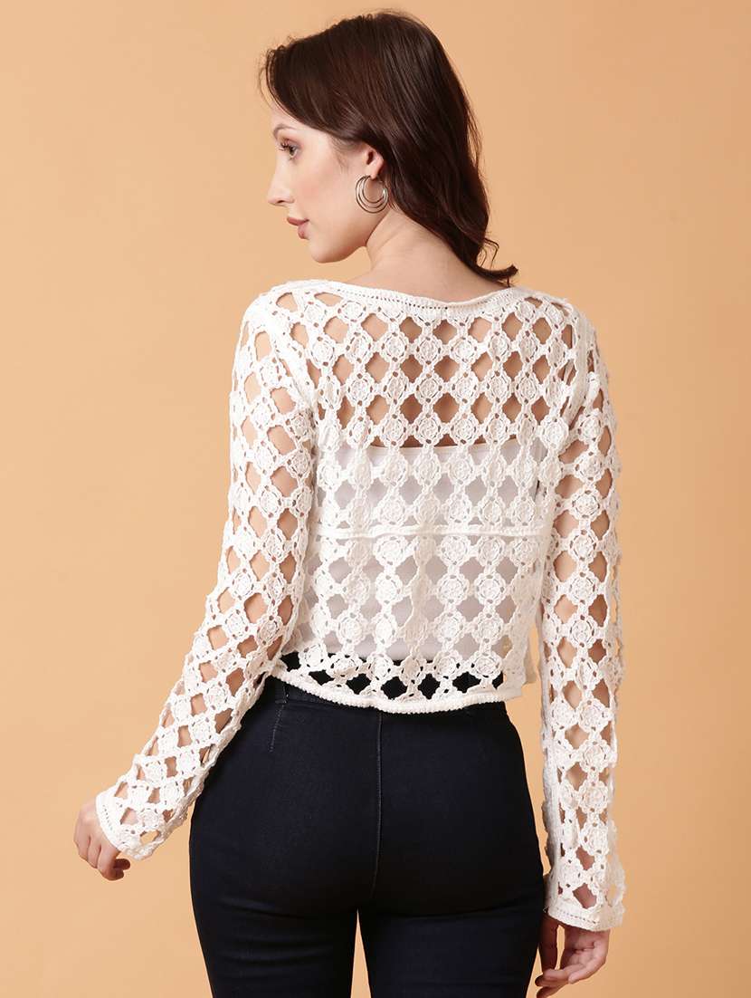 women white crochet regular top - 21515130 -  Standard Image - 3