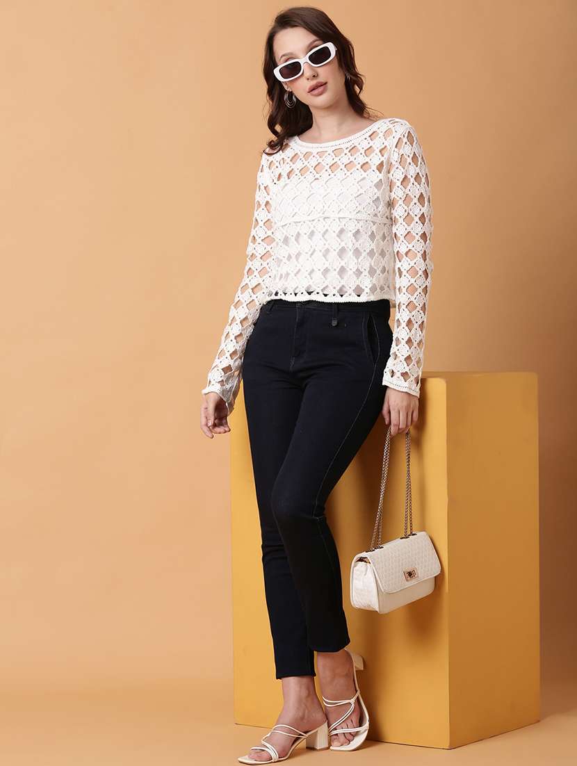 women white crochet regular top - 21515130 -  Standard Image - 5
