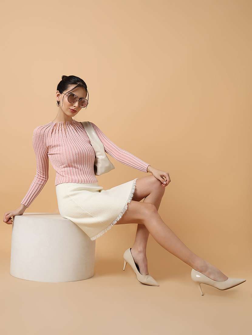 women peach solid with work long sleeves top - 21515138 -  Standard Image - 5