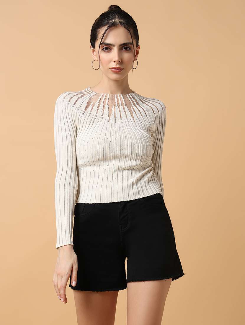 women off-white self-designed regular top