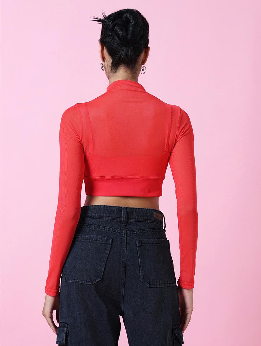 women red solid crop top - 21515141 - Standard Image - 3