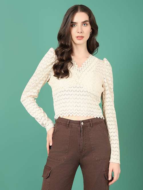 women beige self-designed regular top - 21515151 - Standard Image - 0