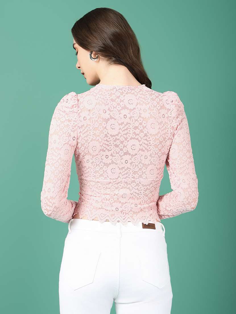 women pink self-designed crop top - 21515156 -  Standard Image - 3