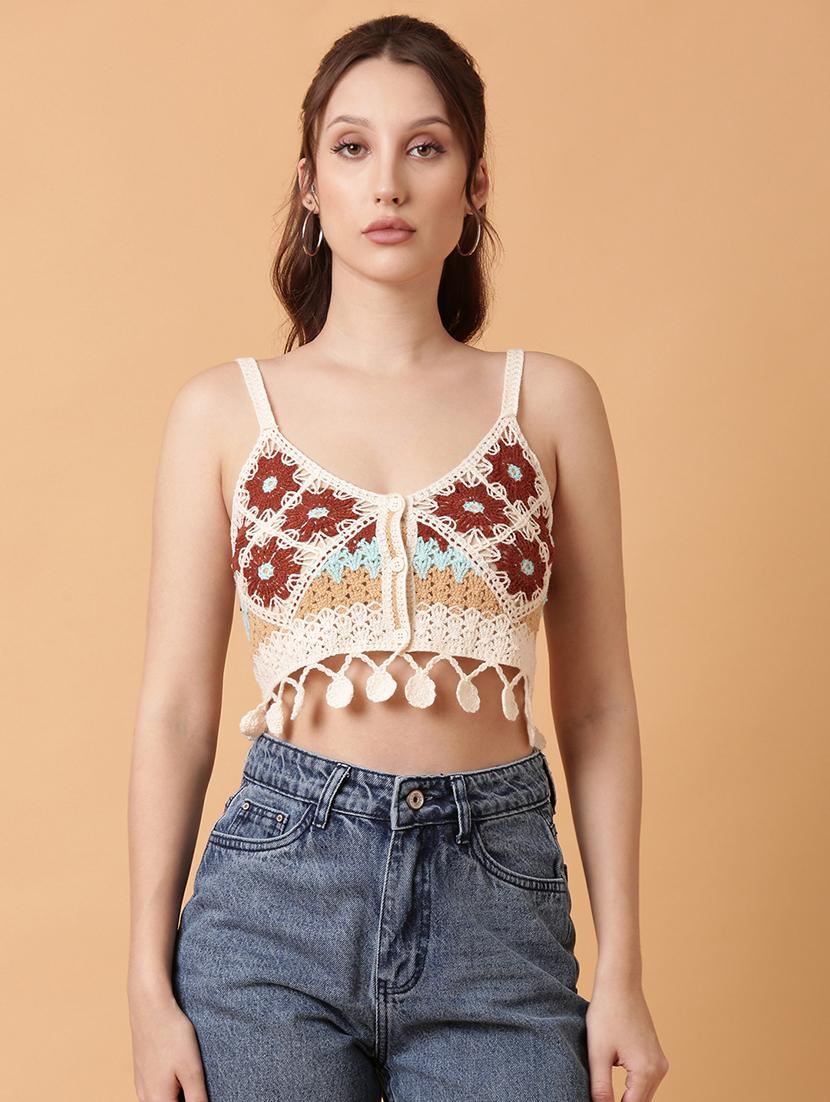women sleeveless crochet crop top - 21515168 - Zoom Image - 0