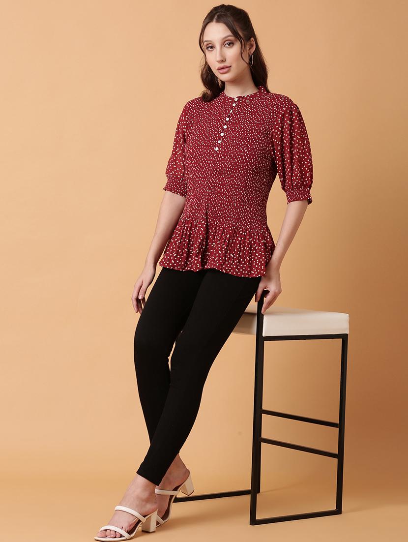 women red polka dot printed peplum top - 21515170 - Standard Image - 5