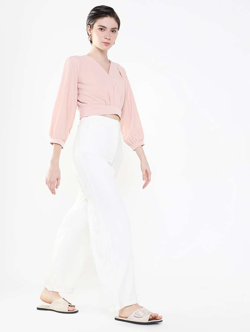 women solid v neck crop top - 21515179 -  Standard Image - 5